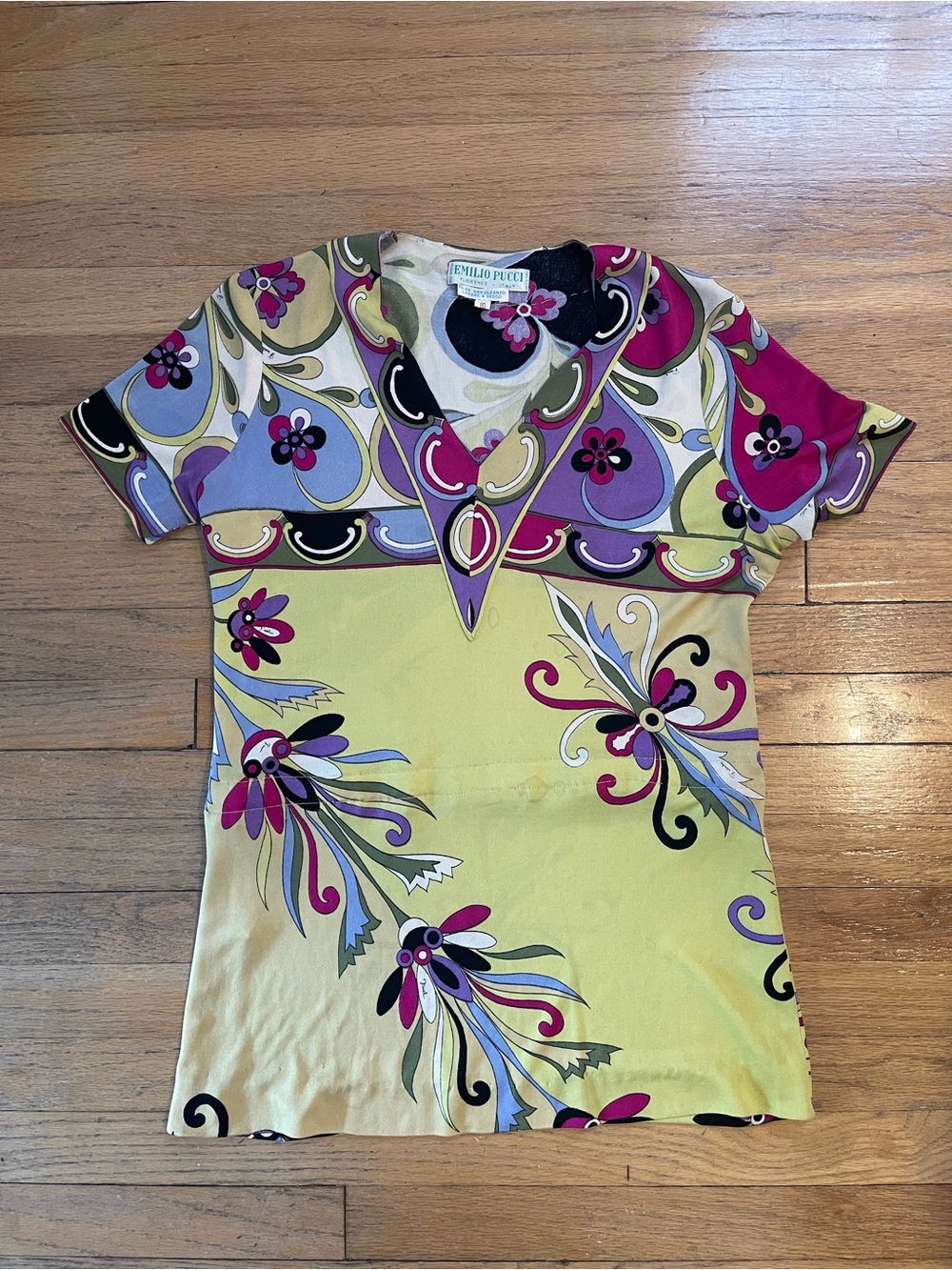 Vintage Emilio Pucci Floral V-Neck Silk Top 1960s